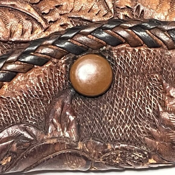 VTG Tooled Leather Coin Purse Snap Pouch Floral Roses Hand-Crafted 4.5"x2.5" - Picture 13 of 16
